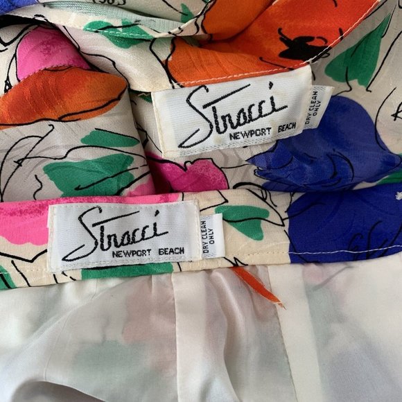 Vintage 80s Stracci Custom Vibrant Silk Floral Print Blouse Top Skirt Set Ungaro - Picture 11 of 11
